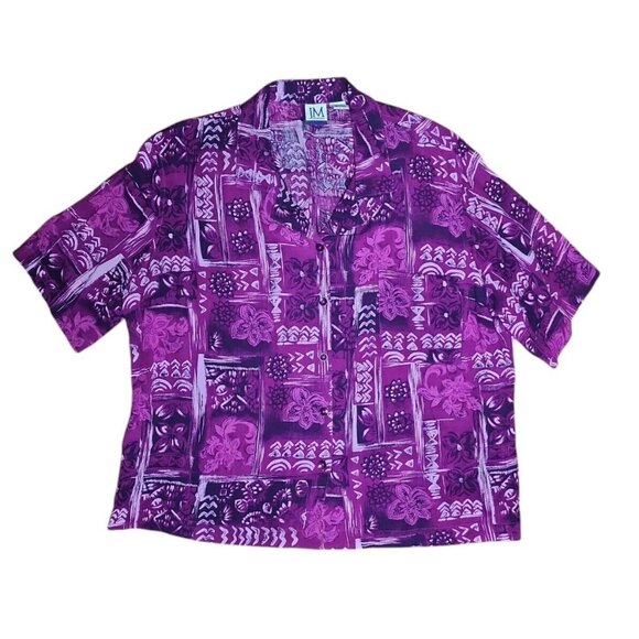 JM COLLECTION Purple Floral 2 Piece Outit Set Shirt Skirt Womens Size L Large - Picture 2 of 8